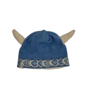 Susan Fosse Norway Blue Wool Knit Viking Hat Horns Kids One Size Scandi Nordic